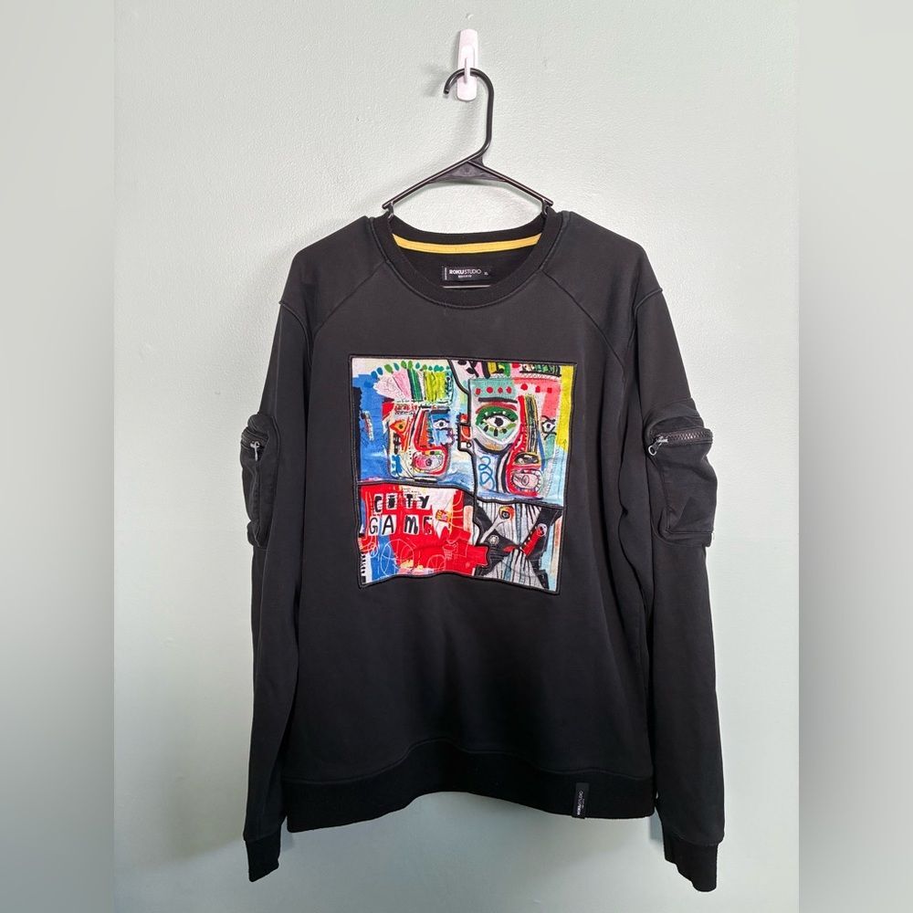 ROKUSTUDIO Black Basquiat "Beat Bop" streetwear urban sweatshirt Sz XL